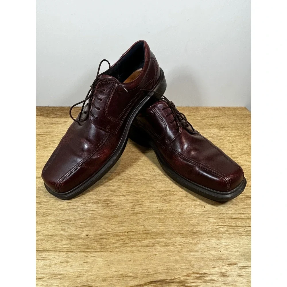 ECCO Mens Leather Square Bicycle Toe DerShoes Burgundy Mahogany Size 42by